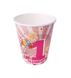 Bardak karton 1 yaşındayım pembe 8oz pk:8-