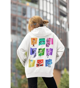 Ters Yüz Baskılı Unisex Oversize Insiide Out Çizgi Film Hoodie