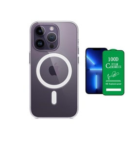Vendas iPhone 14 Pro Uyumlu (14 Pro) Magsafe Şarj Destekli Darbe Dirençli Fit Hard Silikon Kılıf + Seramik Nano Ekran Koruyucu (Renksiz)