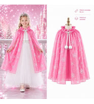 Kar Tanesi Desenli Pembe Elsa Pelerini - Astarlı Frozen Pelerini 85 Cm