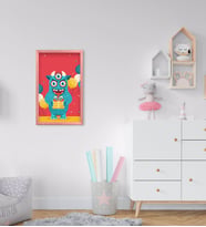 BK Home Tatlı Canavar Tasarımlı Dekoratif Pembe Ahşap Çerçeveli Çocuk Odası Tablo-2