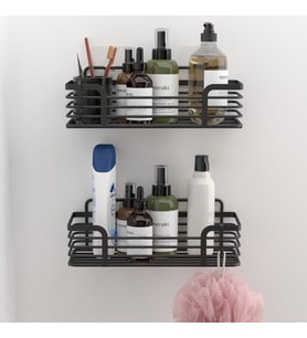 TEKNOTEL BANYO DÜZENLEYİCİ ŞAMPUANLIK BANYO DUŞ RAFI 2 ADETI MAT SİYAH