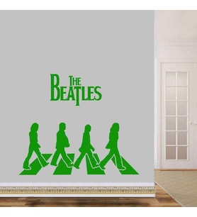 Beatles Grubu Üyeleri ve Logosu Silueti Dekoratif Duvar Sticker, Çıkartma, Etiket Yeşil