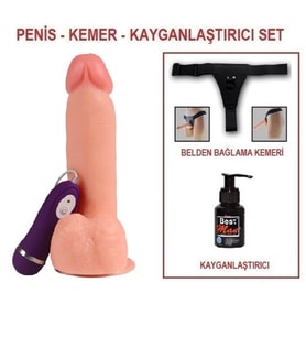 LilituShop 19,5 cm Belden Bağlamalı Titreşimli Realistik Dildo Penis Set