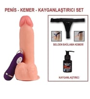 LilituShop 19,5 cm Belden Bağlamalı Titreşimli Realistik Dildo Penis Set