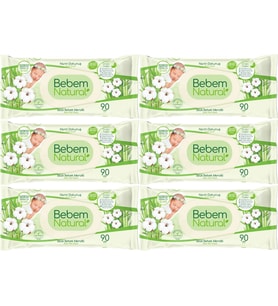 Bebem Natural Islak Bebek Mendili Narin Dokunuş / Yenidoğan 90 Yaprak Plastik Kapaklı 6 Lı Set