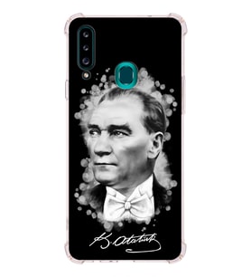 Samsung Galaxy  A20s Uyumlu Köşe Korumalı Antişok Kapak Atatürk Tasarımlı Şeffaf Silikon Kılıf