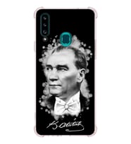 Samsung Galaxy  A20s Uyumlu Köşe Korumalı Antişok Kapak Atatürk Tasarımlı Şeffaf Silikon Kılıf