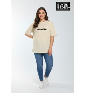 Kadın Büyük Beden Willamsburg Brooklyn Baskılı 3xl-6xl Bisiklet Yaka Tshırt SPR26BTSK510-16