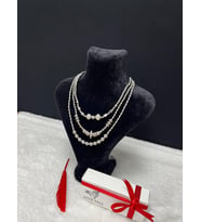 AMOR FACE ÖZEL ÜRETİM SİLVER DENİZ KABUKLARI DETAYLI ÜÇLÜ LUXURY KADIN İNCİ GERDANLIK KOLYE