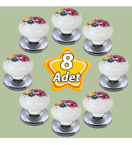 8 Adet Menekşe Kulp Beyaz Polimer Düğme Kulp Krom Tablalı Mobilya Mutfak Dolabı Çekmece Kulbu Kulpları