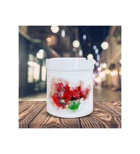 Flowers Kırmızı Gelincik Çiçeği Baskılı Küllük Kül Tablası-27372