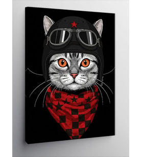 Kanvas Tablo Motorcu Kedi ve Karakter