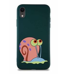 Apple iPhone XR Soft Premier Kapak Salyangoz Gary Tasarımlı Silikon Kılıf - Yeşil (Şeffaf)