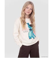 LCW Kids Ekru Stitch Baskılı Kız Çocuk Sweatshirt