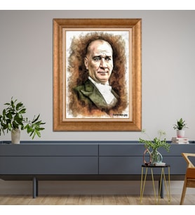 Altın Varaklı Çerçeveli Paspartulu Atatürk Tablo TR1148 (Gold)