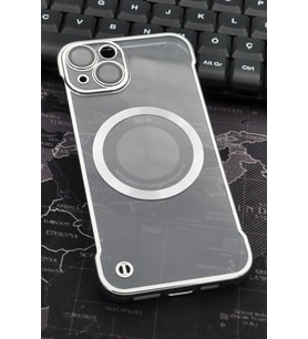 iPhone 13 Uyumlu Gümüş Gri Silver Renkli İnce Kenarlı Şeffaf Sert Kapak Kılıf
