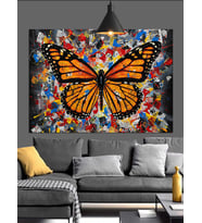 Parlak Renkli Desenli Kelebek Dekoratif Kanvas - Mdf Ahşap Tablo