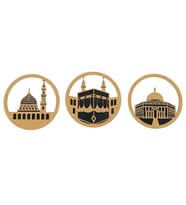 Üç Mescid ( Kabe, Ravza ve Aksa)  Gold Pleksi Üçlü Takım Duvar Süsü  (30*30 cm)
