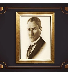 Özel Seri Paspartulu Çerçeveli Atatürk Tablo l168 (Gold)