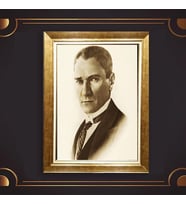 Özel Seri Paspartulu Çerçeveli Atatürk Tablo l168 (Gold)