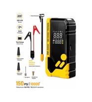 Taşınabilir Akü Takviye Cihazı ve Hava Pompası 1000A 150 PSI 10.000 mAh Dijital Ekranlı Lastik Şişirme Kompresörü (Sarı)