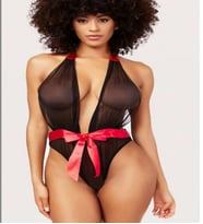 Siyah Renk Kırmızı Kurdele Detaylı Kadın Fantezi Babydoll