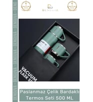 #BardaklıTermos Paslanmaz 304 Vakumlu Yalıtımlı Sızdırmaz Kamp Ofis Çelik Bardaklı Termos Seti 500 M