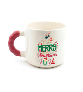 Merry Christmas 2024 Baskılı Kırmızı Kulplu Boncuk Yılbaşı Kupası