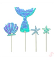 Deniz Kızı Pul Payetli Pasta SüSü, 4'lü SET - Mavi (STD)