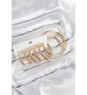 Pirinç Halka Model Gold Renk Kadın Set Küpe (Altın)