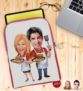 BK Gift Kişiye Özel Sevgililer Karikatürlü Taşınabilir Koruyucu Tablet Kılıfı & Organizer Çanta - Pembe-57