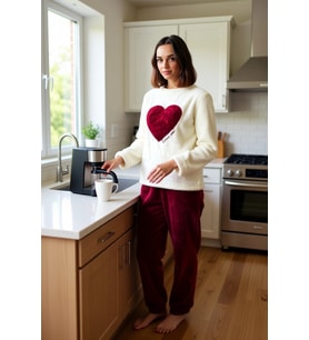 Kadın Kalp Detaylı Wellsoft Pijama Takımı Fonksiyonel Dayanıklı Kaliteli Konforlu Estetik Şık