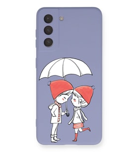Samsung Galaxy S21 FE Uyumlu Lansman Kılıf Aşk Tasarımlı İçi Kadife Kapak-Lila (Şeffaf)