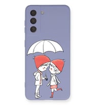 Samsung Galaxy S21 FE Uyumlu Lansman Kılıf Aşk Tasarımlı İçi Kadife Kapak-Lila (Şeffaf)