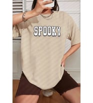 Unisex Spooky Baskılı T-shirt (Bej)