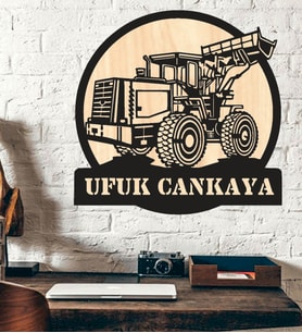 Kişiye Özel Ekskavatör İnşaat Şantiye Temalı Ahşap Duvar Tablo