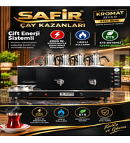 SAFİR 4 DEMLİKLİ KROMAT SİYAH ELEKTRİKLİ VE TÜPLÜ ÇAY KAZANI LPG'Lİ ÇAY OCAĞI KAZANI ÇAY SEMAVERİ