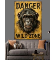 Danger Wild Zone Maymun Tabelası Dekoratif Kanvas - Mdf Ahşap Tablo