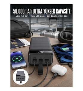 Mey İthalat® Powerbank Çoklu Şarj Girişi 50.000 Mah Taşınabilir Dijital Göstergeli (Kopya)
