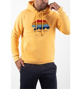 Süzene Nakış Ayı Baskılı Kapüşonlu Hardal Sweatshirt Polarlı