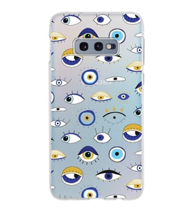 PrintiFy Samsung Galaxy S10e ile Uyumlu 1mm Slim Fit Nazar Boncuğu 2 Baskılı Şeffaf  Kılıf