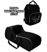 Portbebe Ana Kucağı Puset Bebek Taşıma + Anne Bebek Bakım Çantası 2 li Set (Siyah)