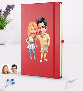 BK Gift Kişiye Özel Sevgililer Karikatürlü Karikatürlü Kırmızı Termo Deri Defter 16x24cm Model 98