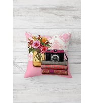 Vintage Fotograf Makinesi Çift Tarafı Baskı Gizli Fermuar Yastık Kılıfı Kırlent Koltuk Yastık Kılıfı (Pembe)