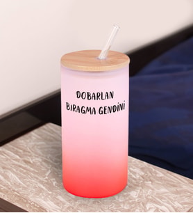BK Gift Dobarlan Tasarımlı Kırmızı Renk Pipetli Buzlu Cam Bardak 600ml - 3, Arkadaşa Hediye, Doğum Günü Hediyesi
