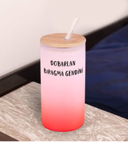 BK Gift Dobarlan Tasarımlı Kırmızı Renk Pipetli Buzlu Cam Bardak 600ml - 3, Arkadaşa Hediye, Doğum Günü Hediyesi