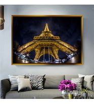Tablore Gece Işıklandırılmış Eyfel Kulesi Paris Manzarası Kanvas Tablo Modern Salon Duvar Dekoru