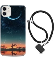 Apple iPhone 11 12 13 Mini Kılıf Boyun Askılı Silikon Ay ve Kız 1720