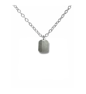 Çizgili Künye Model Metal Kolye – Unisex Aksesuar (60 cm Zincirli) (Gümüş)